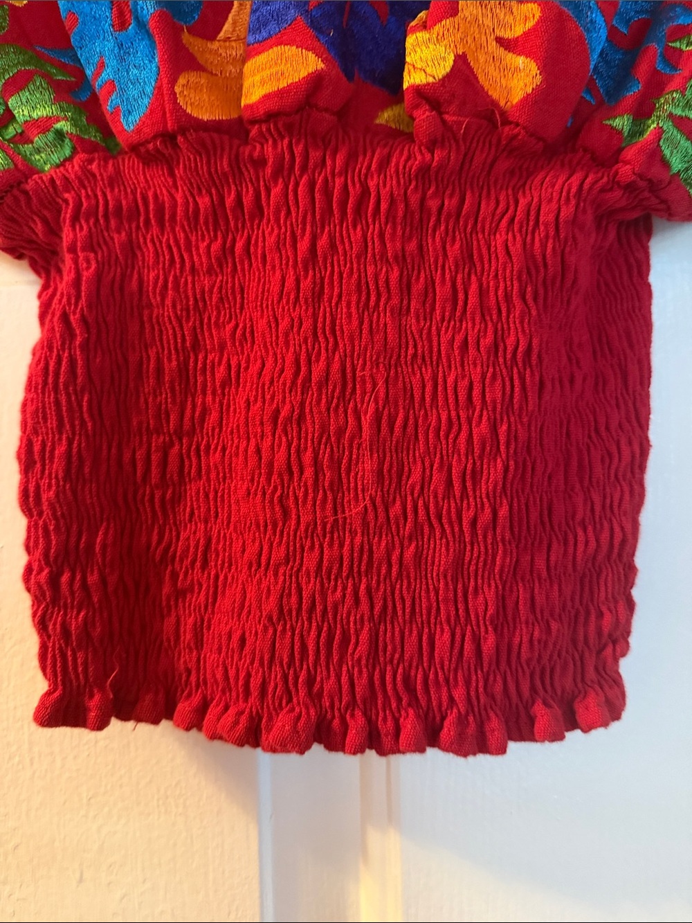 Red Embroidered V-Neck Women's Top - Picture 3 of 6